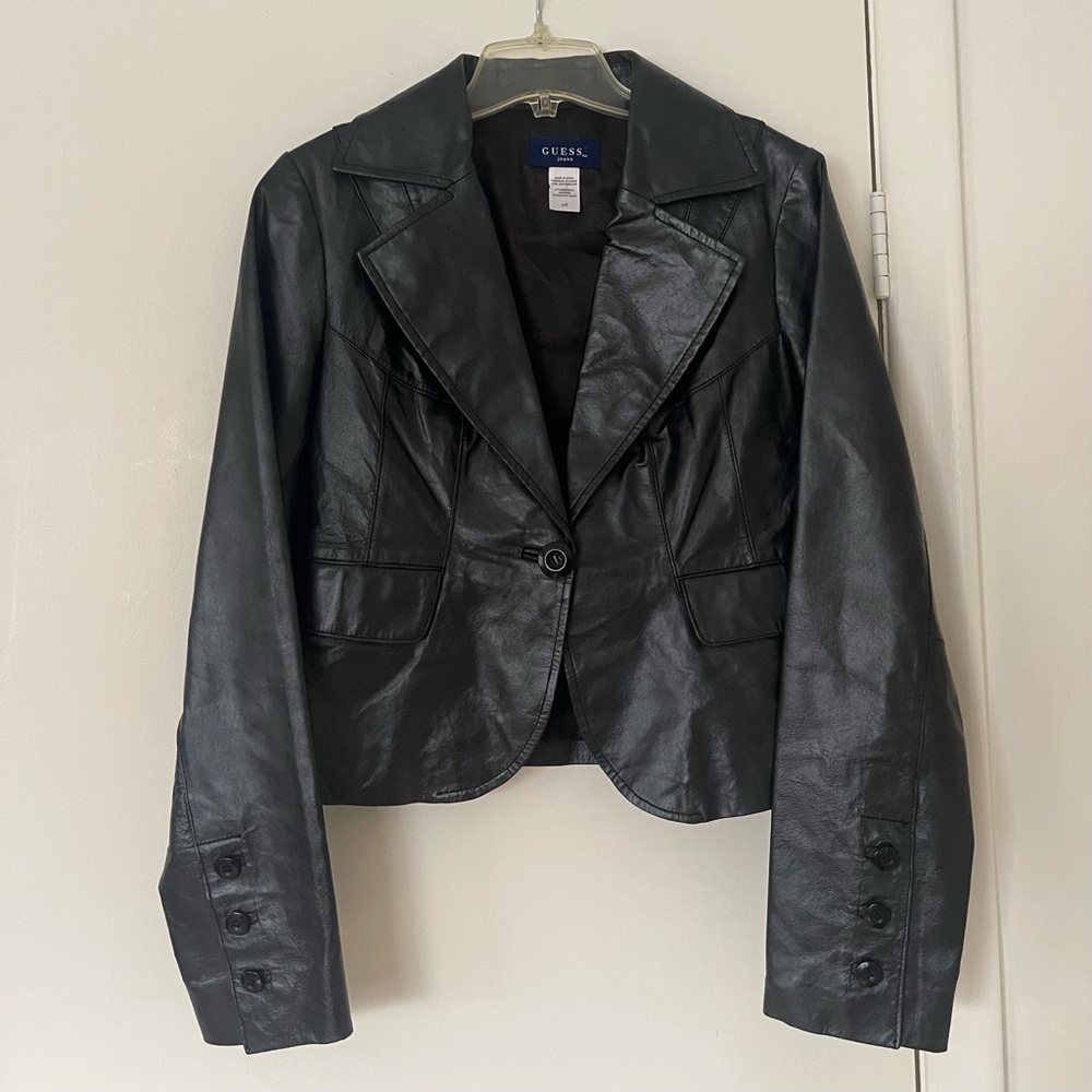 Vintage GUESS Genuine Leather Black Blazer Jacket